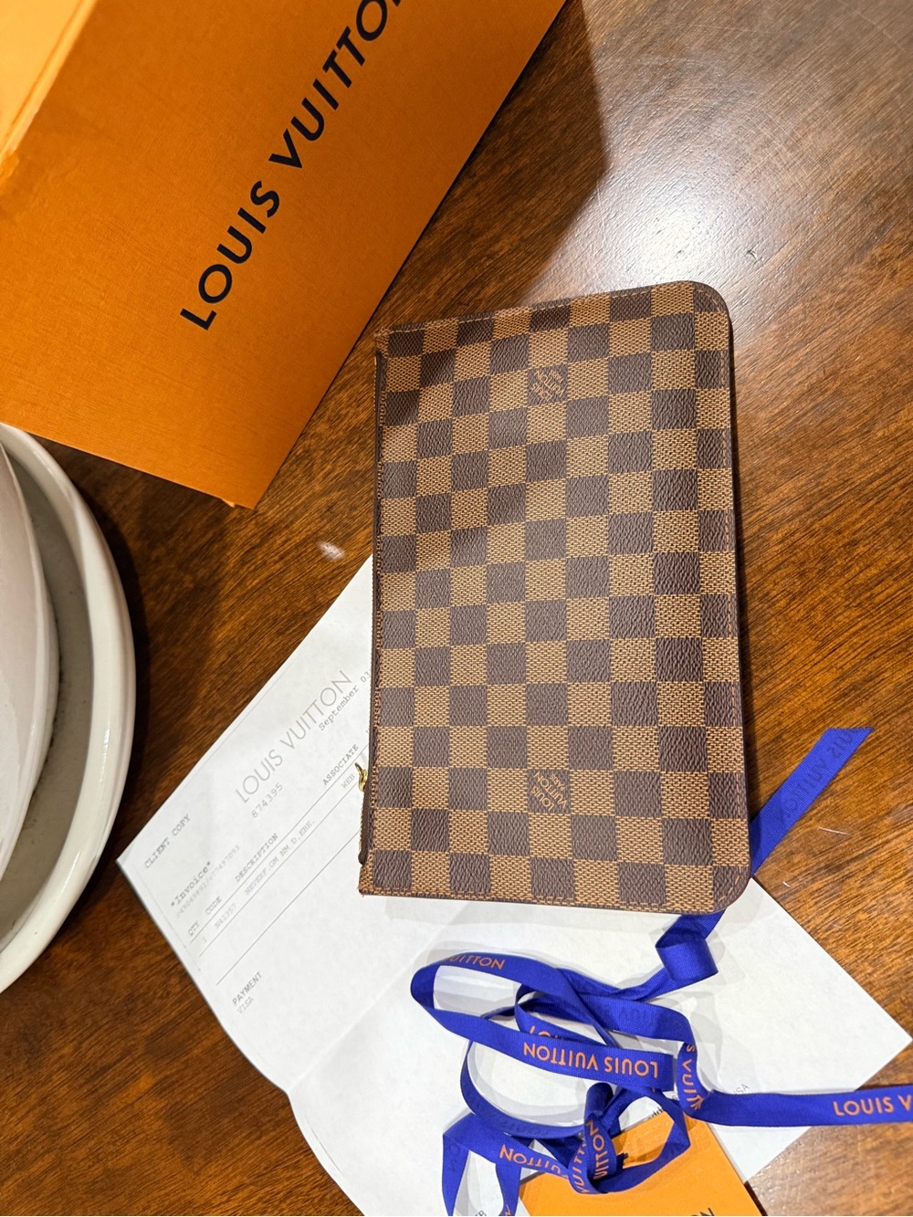 Louis Vuitton Neverfull Damier Ebene Wristlet Pochette with Receipt - Picture 8 of 15